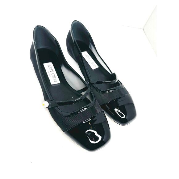 Jimmy Choo Patent Leather Semi-Sheer Ballet Flats Black Leather Slip-On 37.5 - Picture 8 of 10